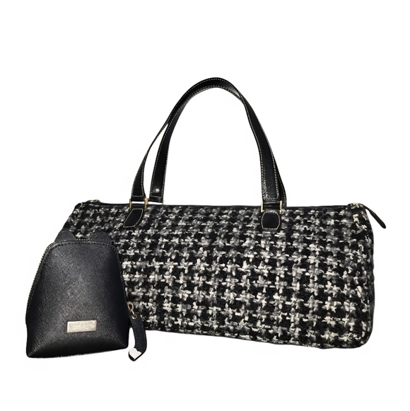 Kate Spade Houndstooth Bag+Jazz Things Up Cat Coin Purse And Dustbag - Picture 3 of 17